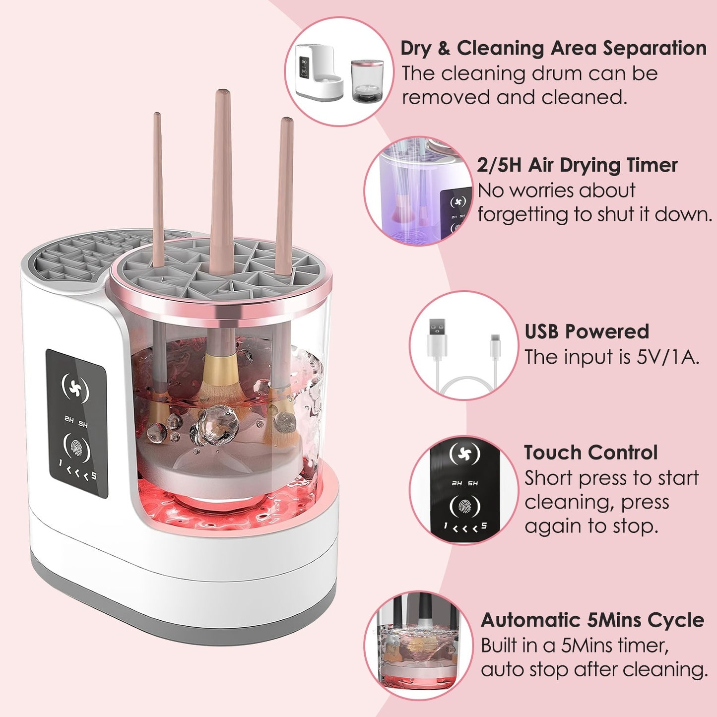 USB-Powered 4-in-1 Auto Makeup Brush Cleaner with UV Sterilizer