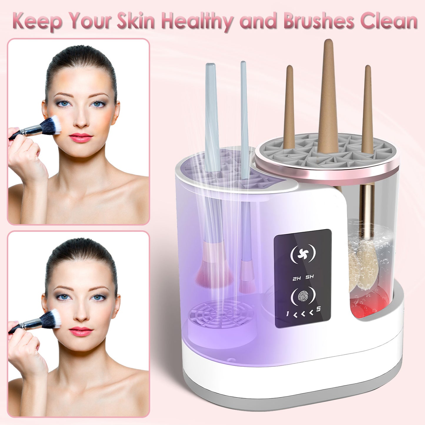 USB-Powered 4-in-1 Auto Makeup Brush Cleaner with UV Sterilizer