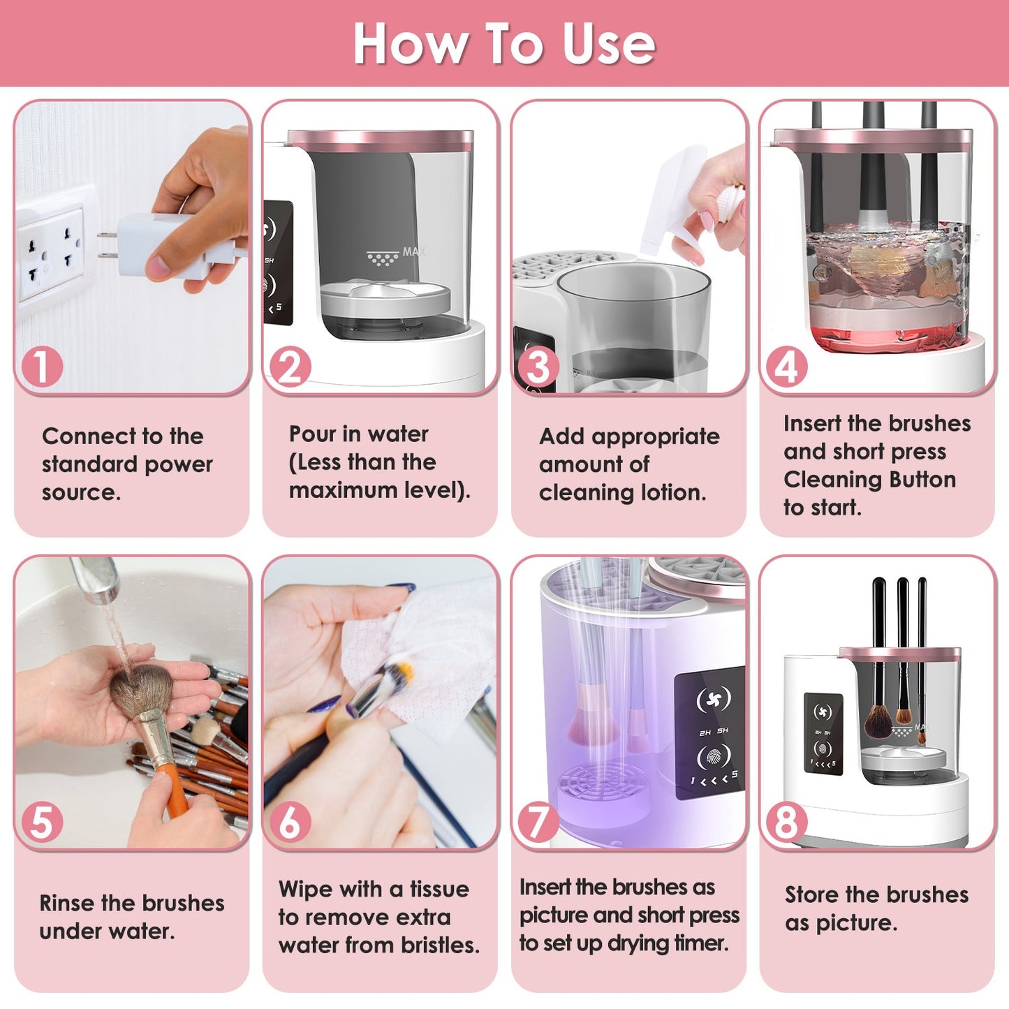 USB-Powered 4-in-1 Auto Makeup Brush Cleaner with UV Sterilizer