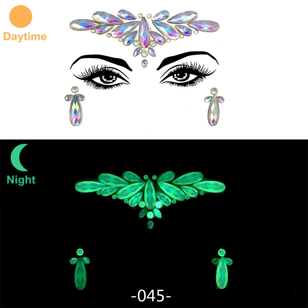 3D Rhinestone Face Stickers – Sparkling Gems for Festival & Glitter Makeup