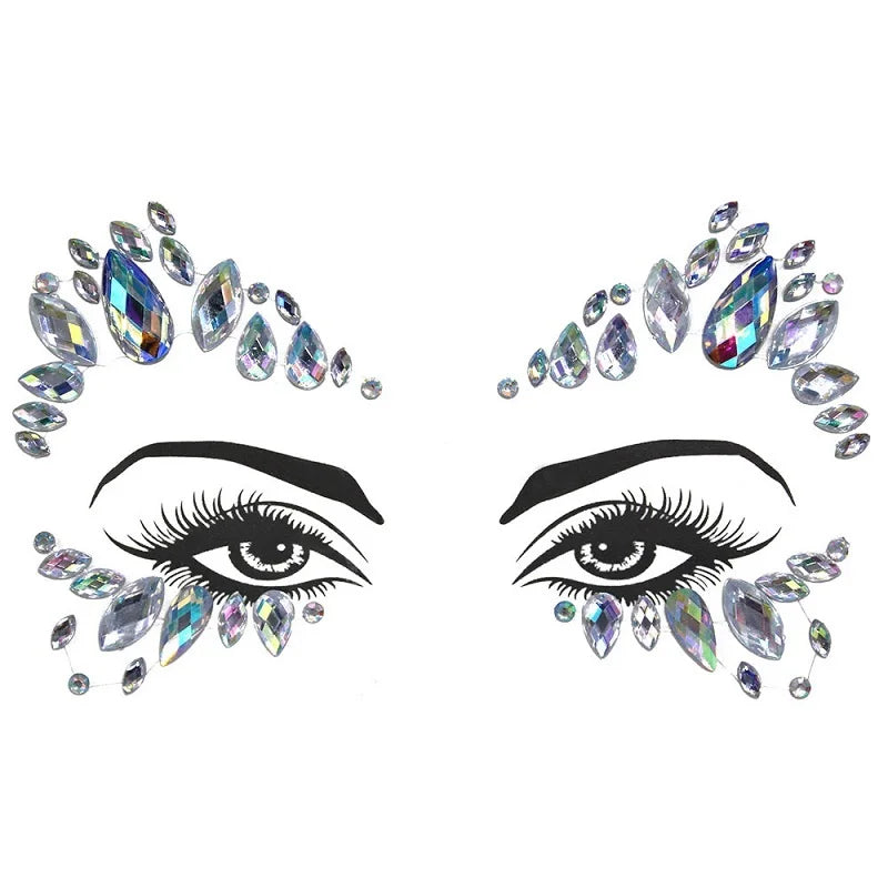 3D Rhinestone Face Stickers – Sparkling Gems for Festival & Glitter Makeup