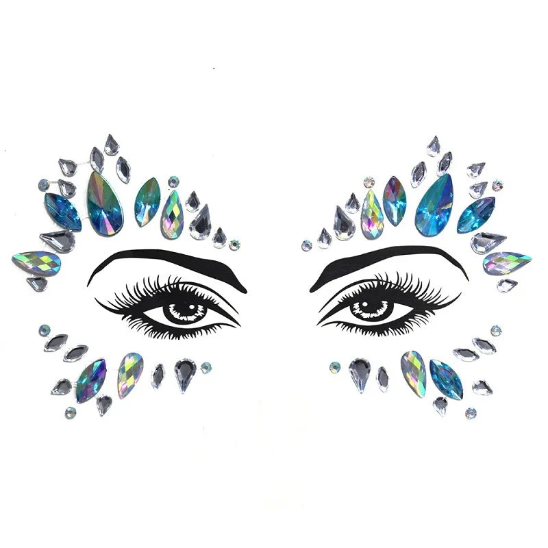 3D Rhinestone Face Stickers – Sparkling Gems for Festival & Glitter Makeup