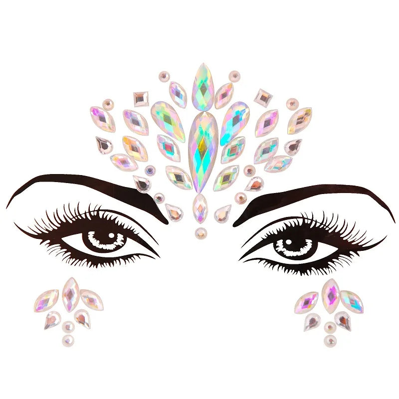 3D Rhinestone Face Stickers – Sparkling Gems for Festival & Glitter Makeup