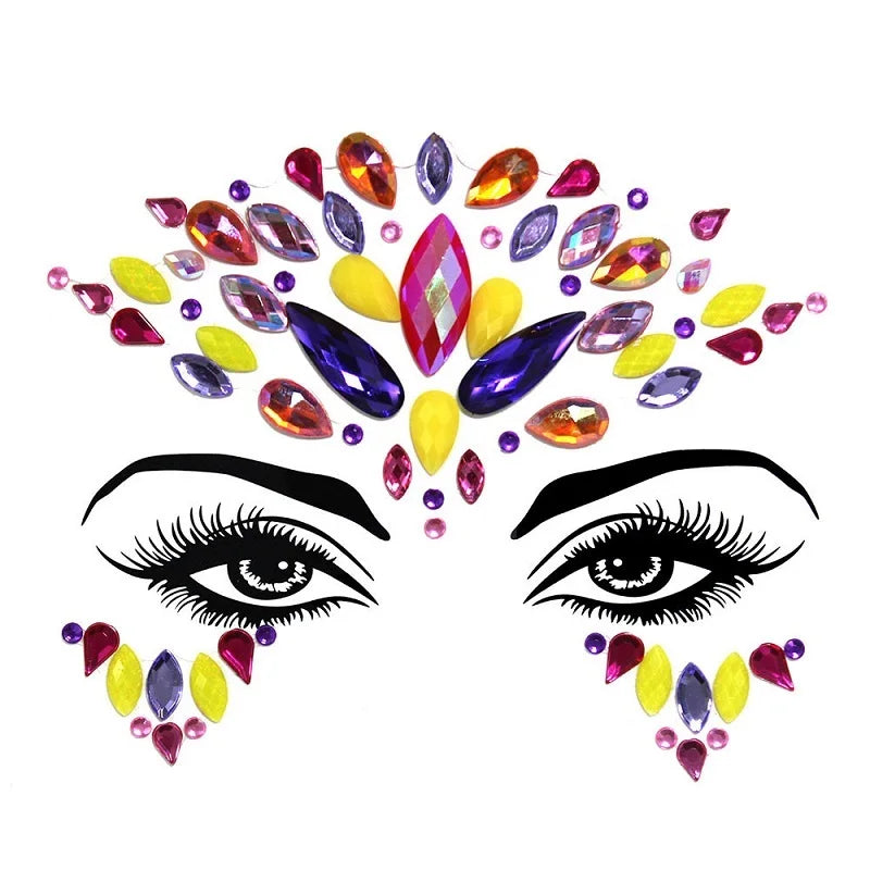3D Rhinestone Face Stickers – Sparkling Gems for Festival & Glitter Makeup