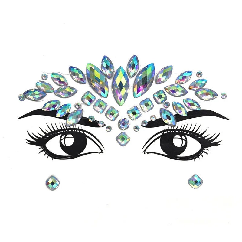 3D Rhinestone Face Stickers – Sparkling Gems for Festival & Glitter Makeup