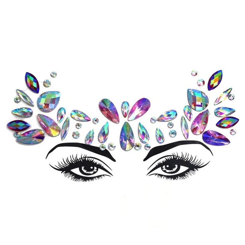 3D Rhinestone Face Stickers – Sparkling Gems for Festival & Glitter Makeup
