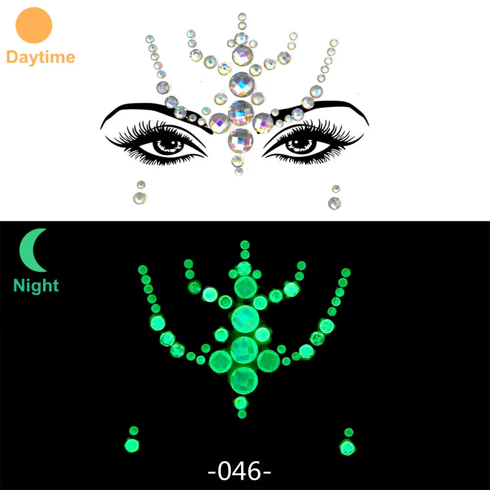 3D Rhinestone Face Stickers – Sparkling Gems for Festival & Glitter Makeup