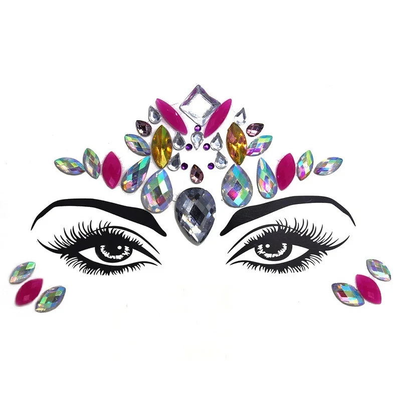 3D Rhinestone Face Stickers – Sparkling Gems for Festival & Glitter Makeup