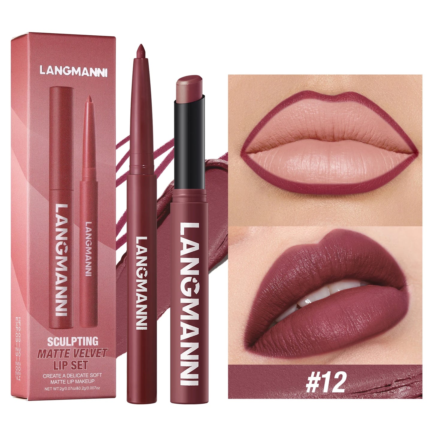 2-in-1 Waterproof Lip Liner & Lipstick Set – Smudge-Proof, Long-Lasting
