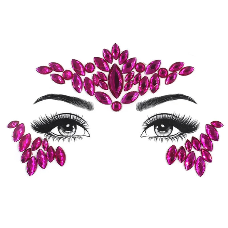 3D Rhinestone Face Stickers – Sparkling Gems for Festival & Glitter Makeup