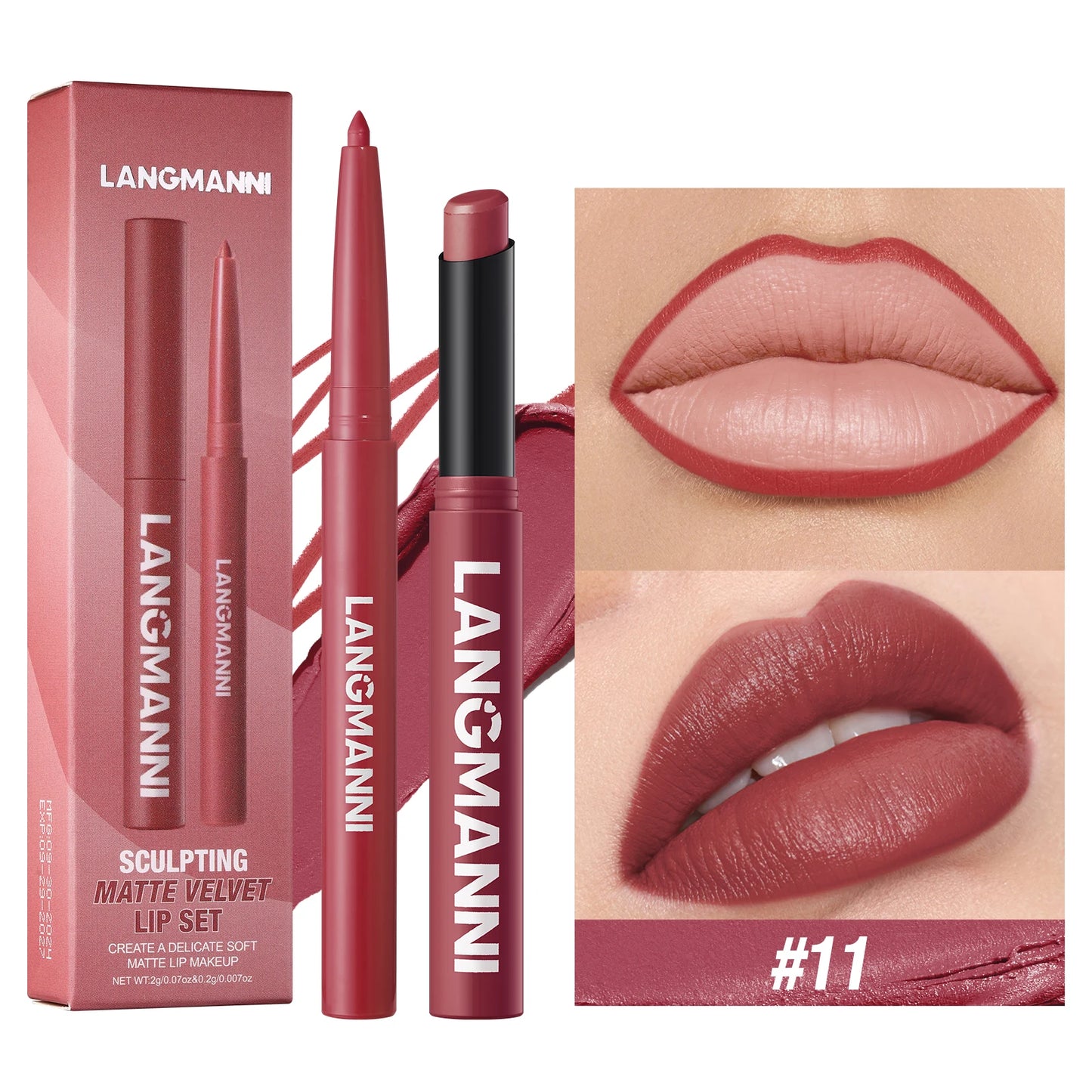 2-in-1 Waterproof Lip Liner & Lipstick Set – Smudge-Proof, Long-Lasting