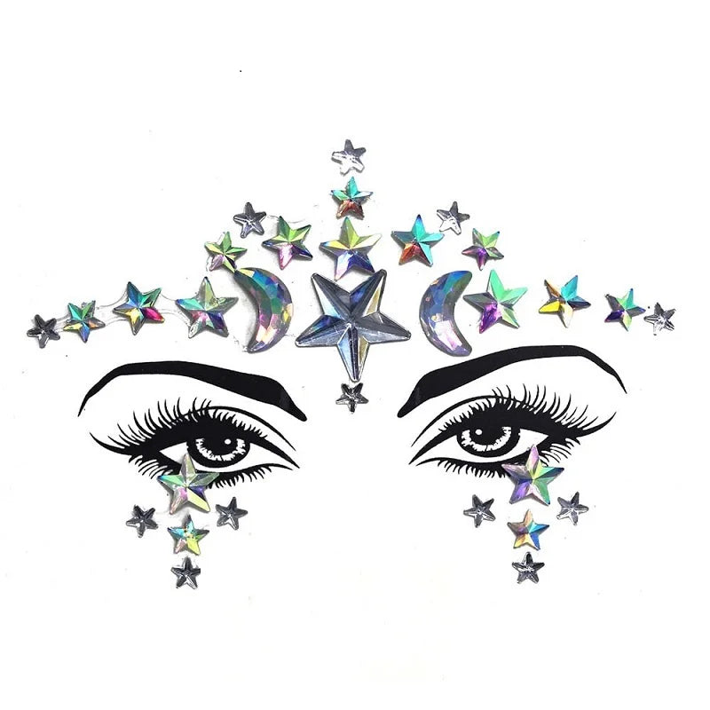 3D Rhinestone Face Stickers – Sparkling Gems for Festival & Glitter Makeup