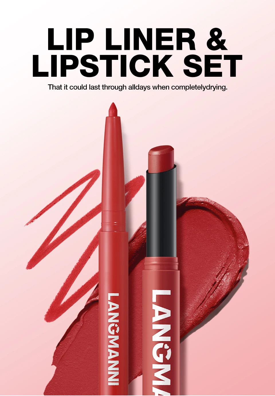 2-in-1 Waterproof Lip Liner & Lipstick Set – Smudge-Proof, Long-Lasting