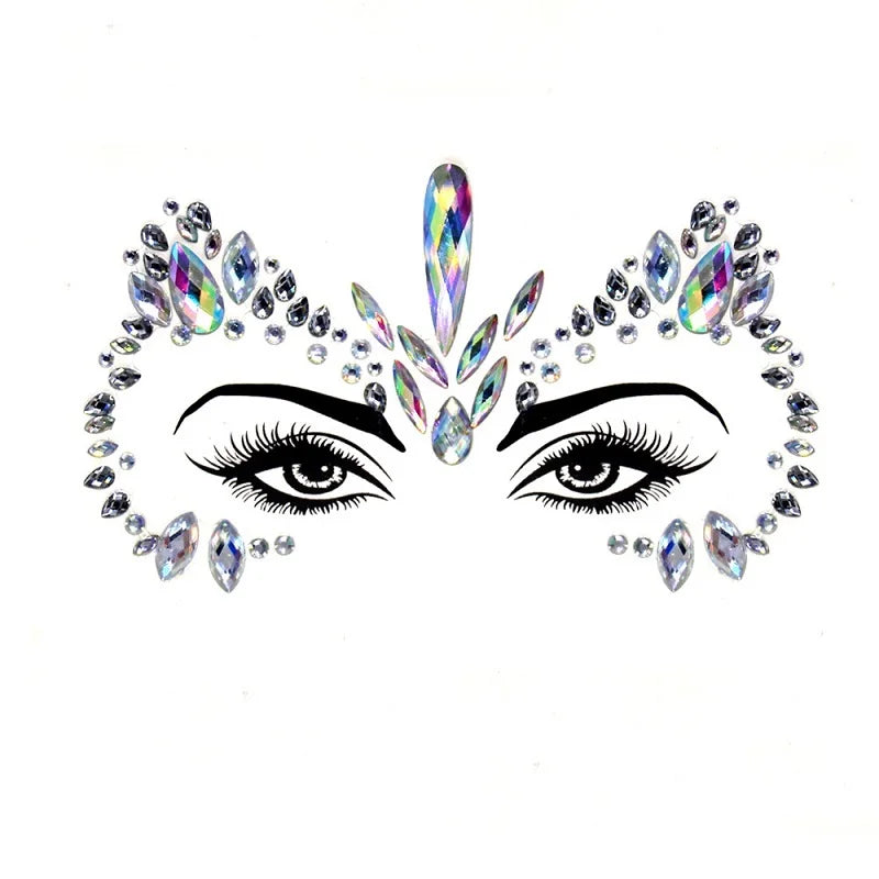 3D Rhinestone Face Stickers – Sparkling Gems for Festival & Glitter Makeup