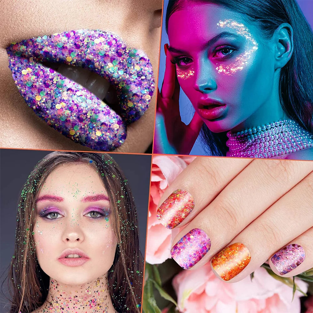 24PCS Glow-in-the-Dark Face & Body Glitter Gel – UV Luminous Party Sparkle