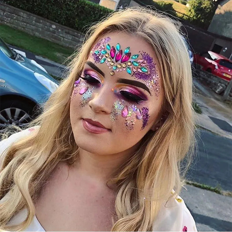 3D Rhinestone Face Stickers – Sparkling Gems for Festival & Glitter Makeup