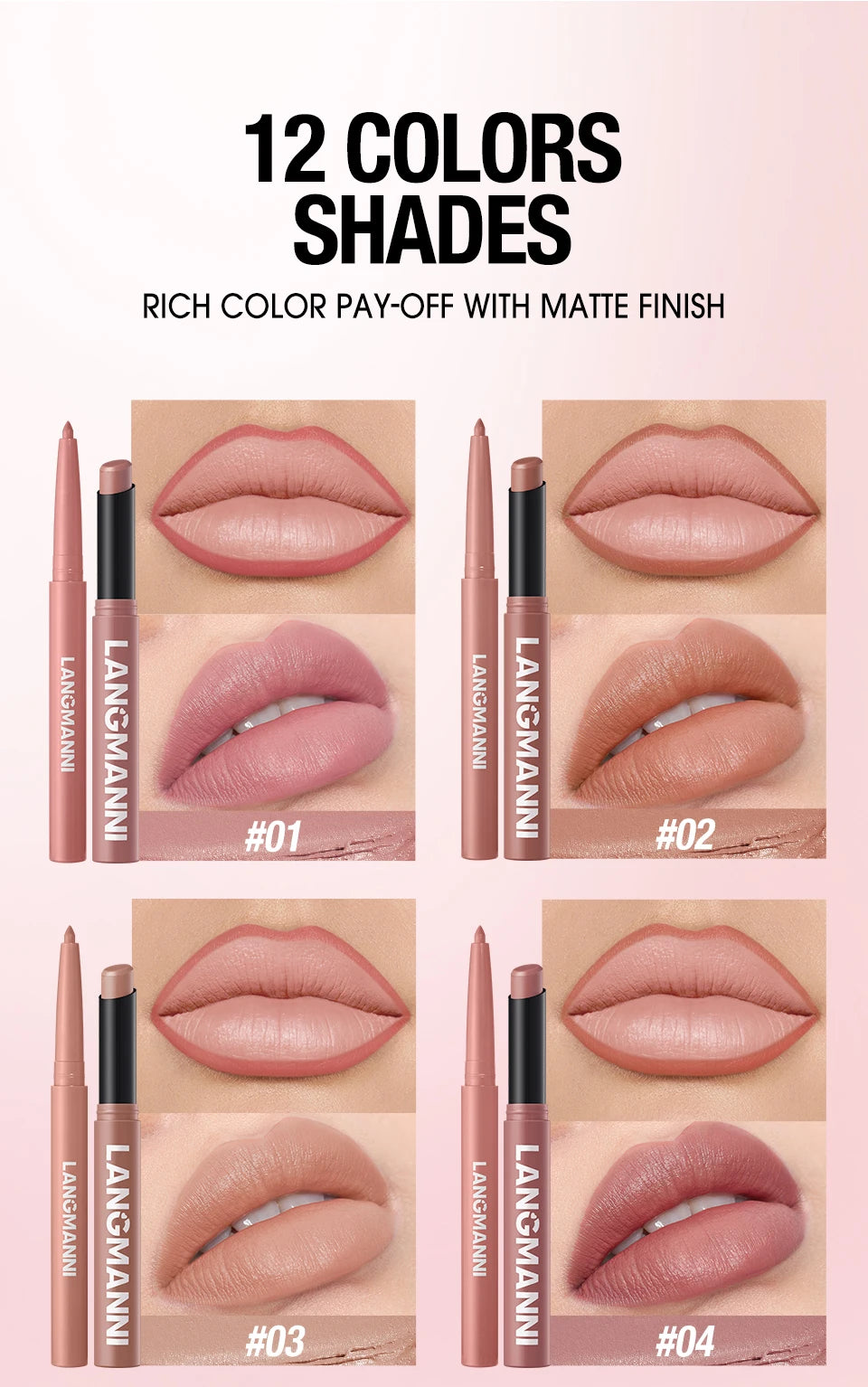 2-in-1 Waterproof Lip Liner & Lipstick Set – Smudge-Proof, Long-Lasting