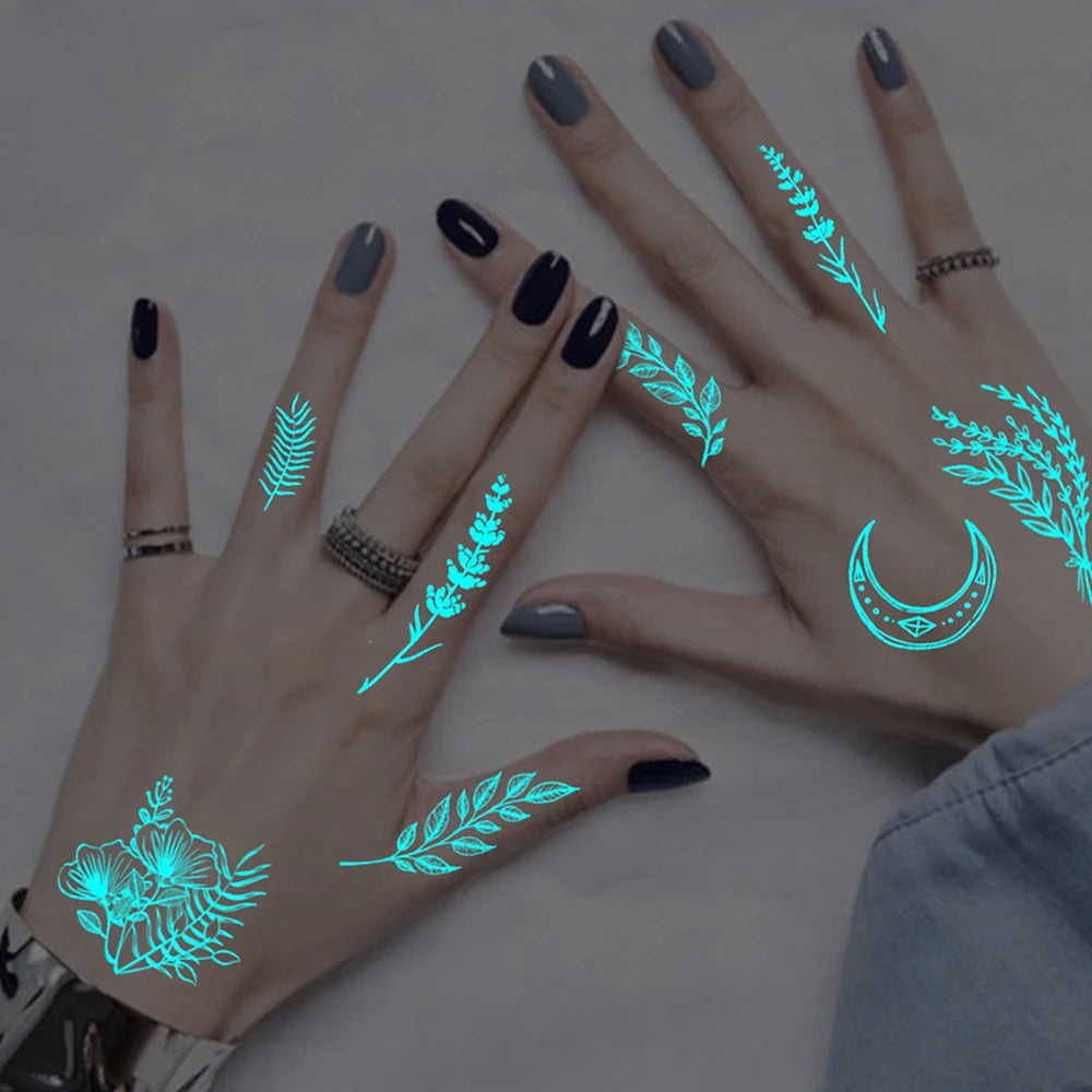 4pcs Blue Luminous Waterproof Temporary Tattoos – Butterfly & Rose Designs
