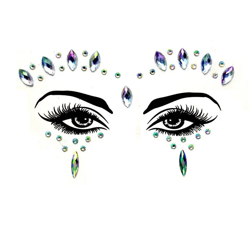 3D Rhinestone Face Stickers – Sparkling Gems for Festival & Glitter Makeup