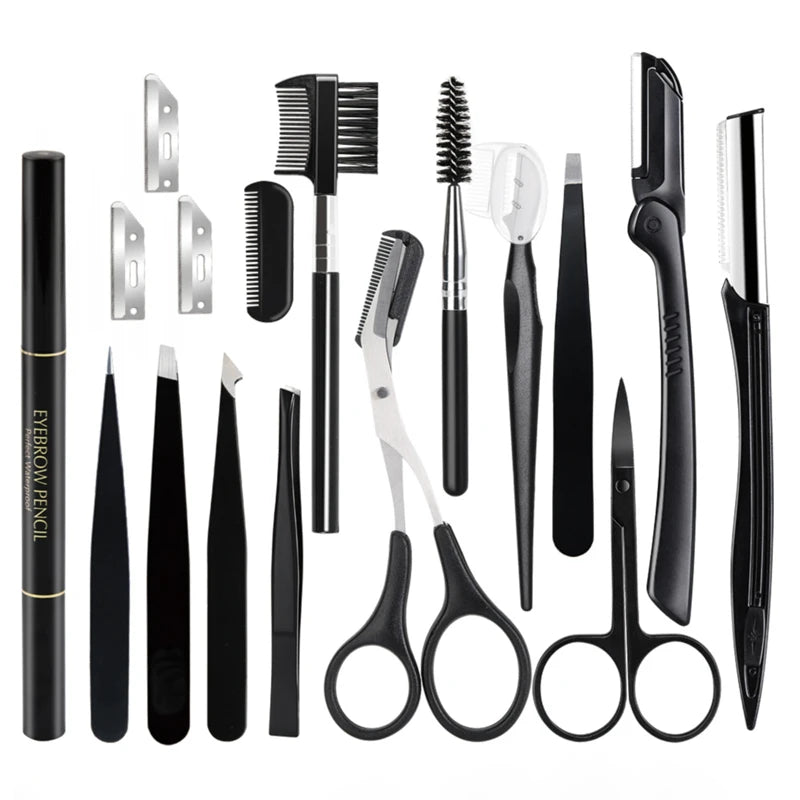 17-in-1 Eyebrow Trimmer Set – Razors, Scissors, Tweezers & Grooming Tools for Perfect Brows