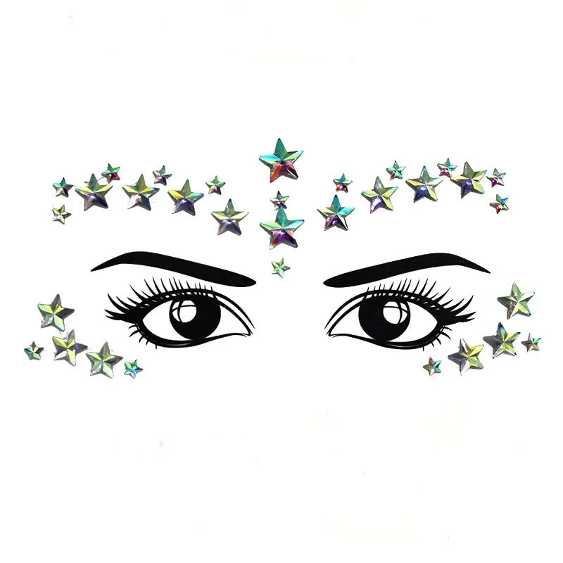 3D Rhinestone Face Stickers – Sparkling Gems for Festival & Glitter Makeup