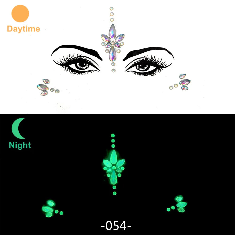 3D Rhinestone Face Stickers – Sparkling Gems for Festival & Glitter Makeup