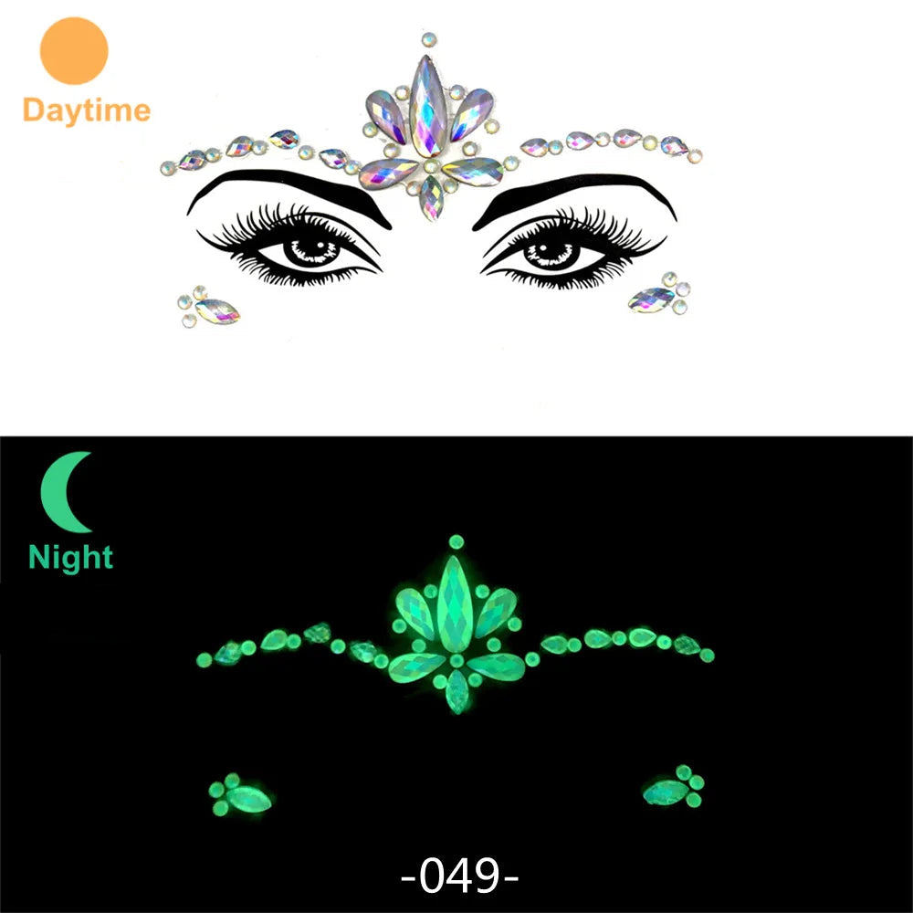 3D Rhinestone Face Stickers – Sparkling Gems for Festival & Glitter Makeup