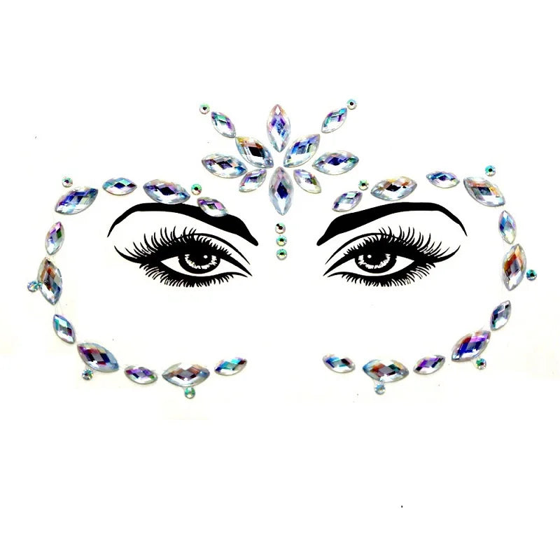 3D Rhinestone Face Stickers – Sparkling Gems for Festival & Glitter Makeup