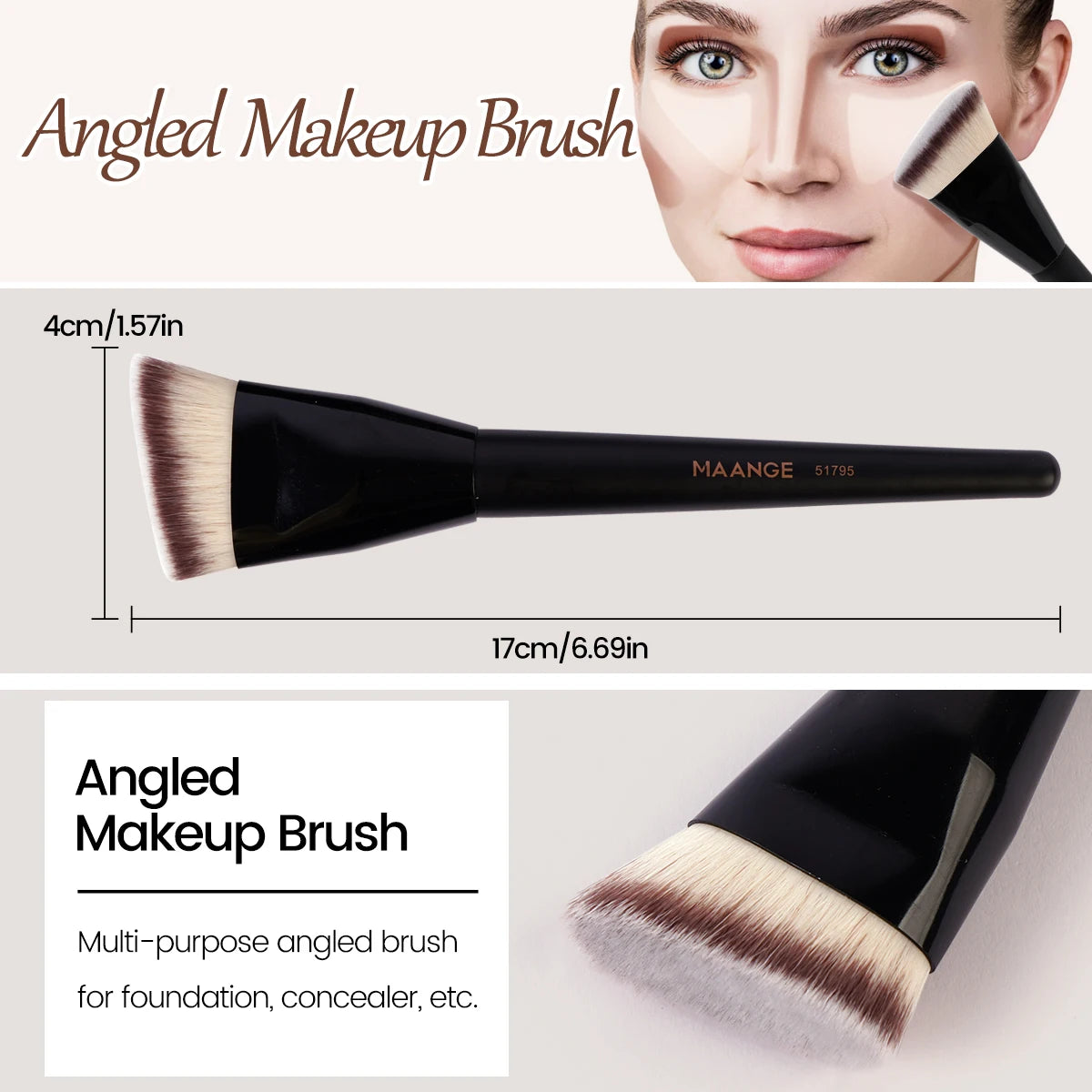 3-in-1 Makeup Brush Set with Case – Angled, Flat & Round Heads
