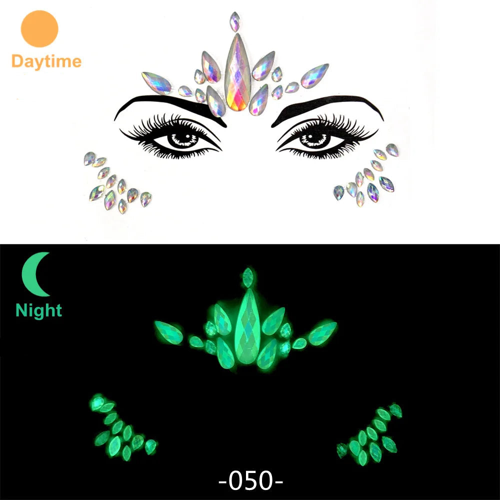 3D Rhinestone Face Stickers – Sparkling Gems for Festival & Glitter Makeup