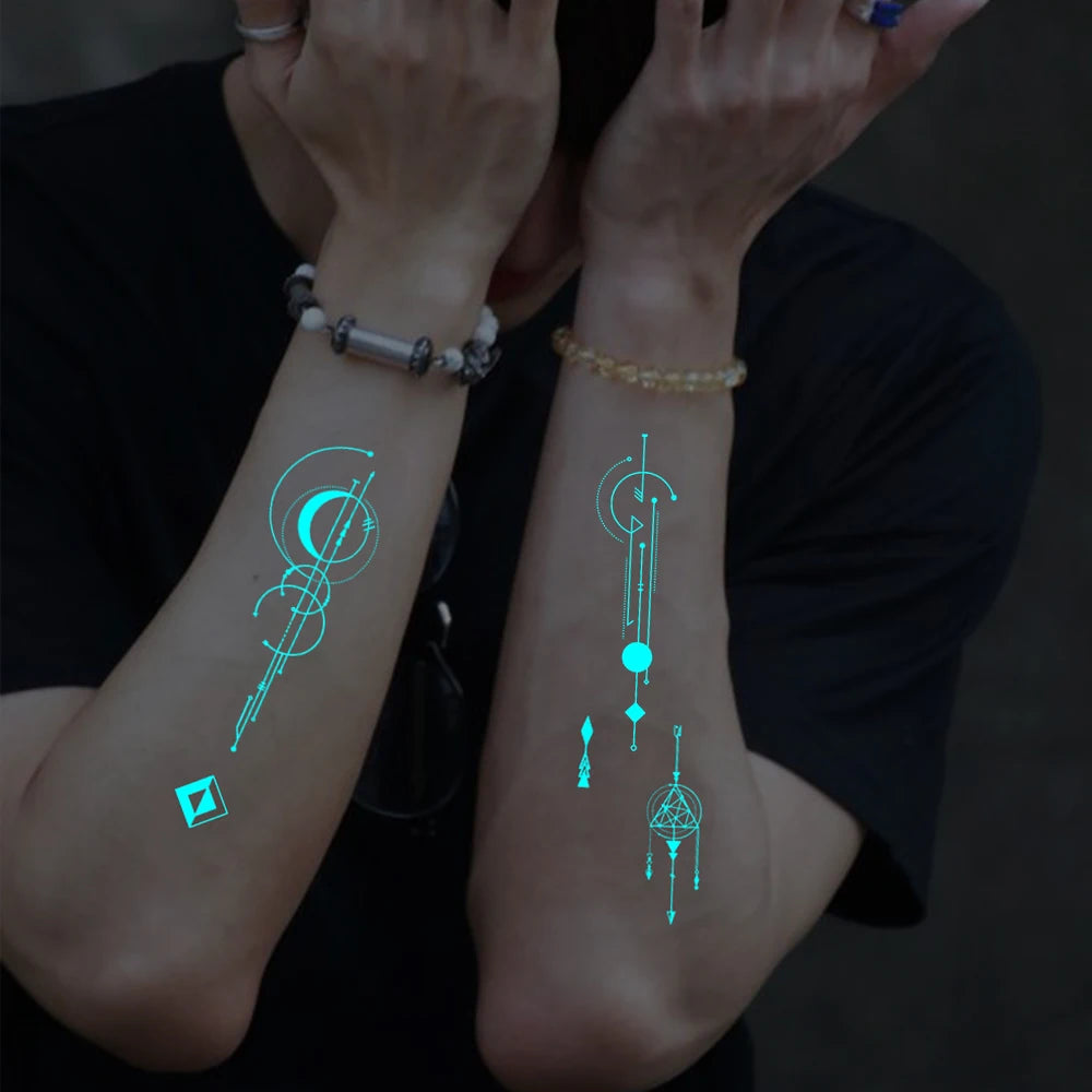 4pcs Blue Luminous Waterproof Temporary Tattoos – Butterfly & Rose Designs
