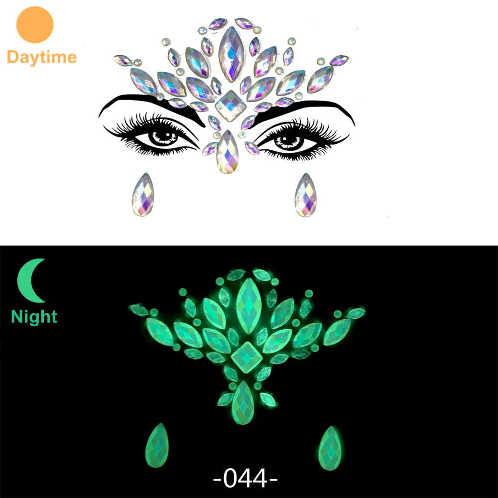 3D Rhinestone Face Stickers – Sparkling Gems for Festival & Glitter Makeup