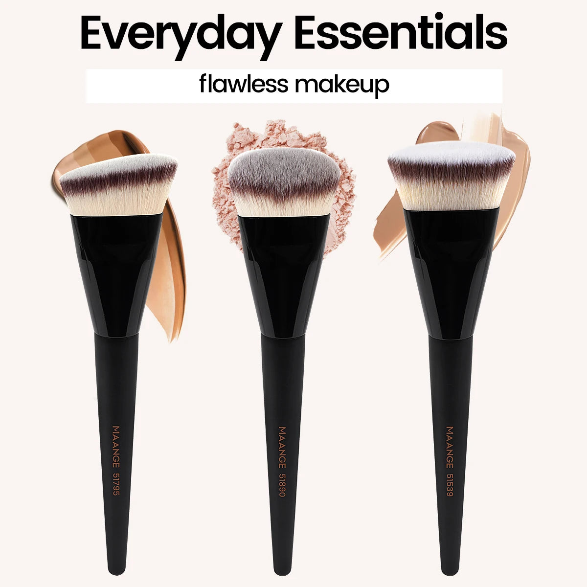 3-in-1 Makeup Brush Set with Case – Angled, Flat & Round Heads
