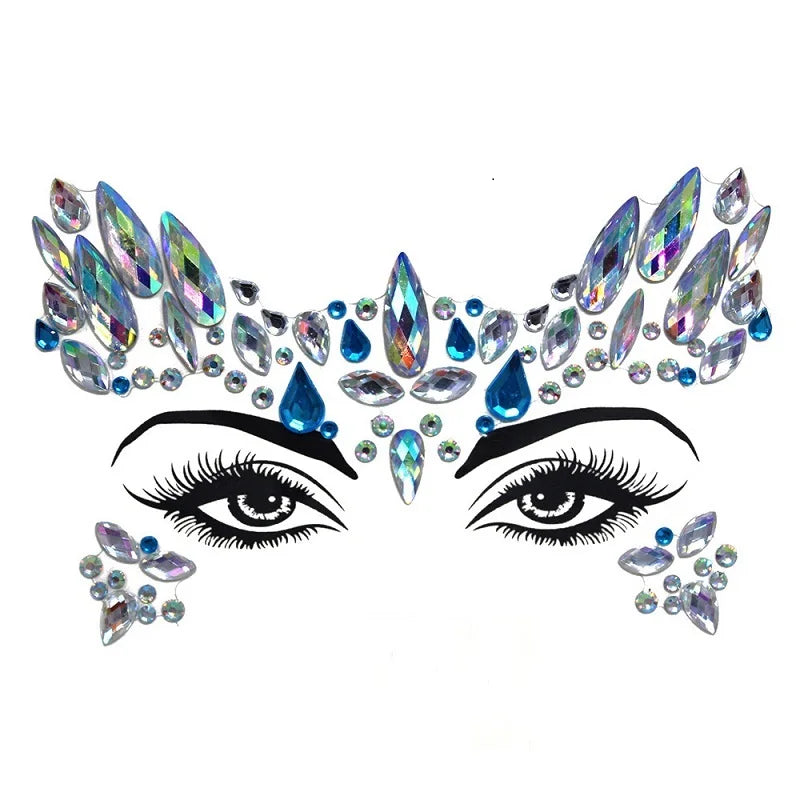 3D Rhinestone Face Stickers – Sparkling Gems for Festival & Glitter Makeup