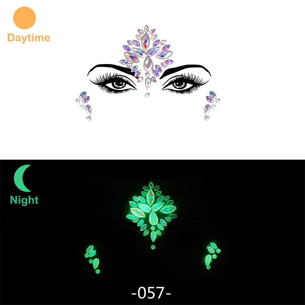 3D Rhinestone Face Stickers – Sparkling Gems for Festival & Glitter Makeup