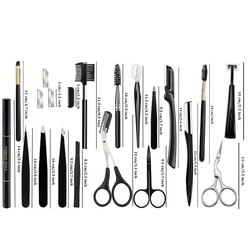 17-in-1 Eyebrow Trimmer Set – Razors, Scissors, Tweezers & Grooming Tools for Perfect Brows