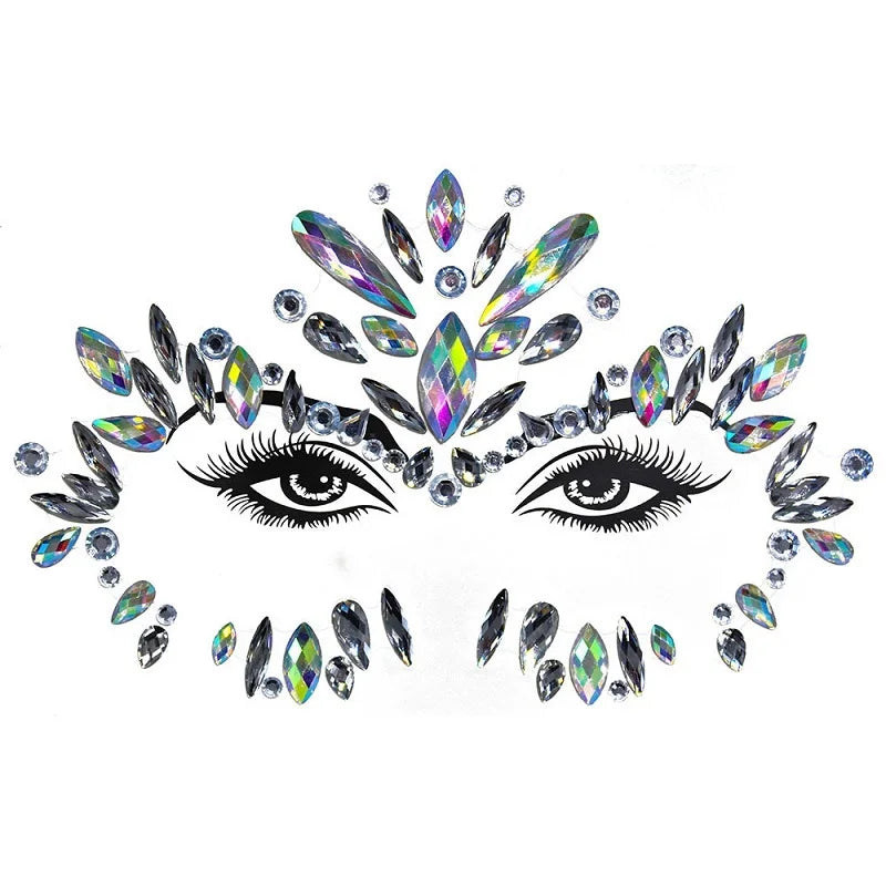 3D Rhinestone Face Stickers – Sparkling Gems for Festival & Glitter Makeup
