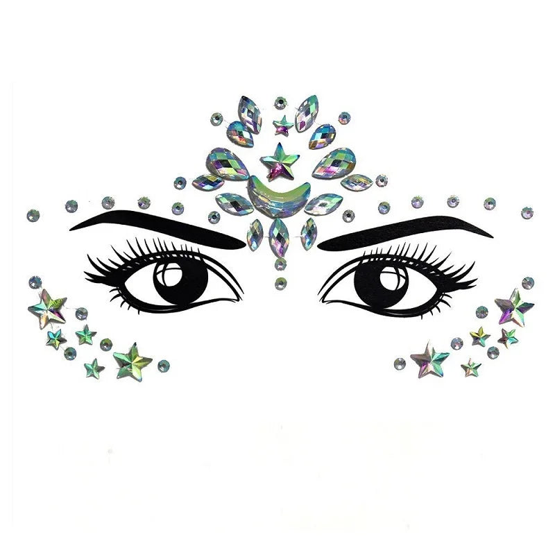 3D Rhinestone Face Stickers – Sparkling Gems for Festival & Glitter Makeup