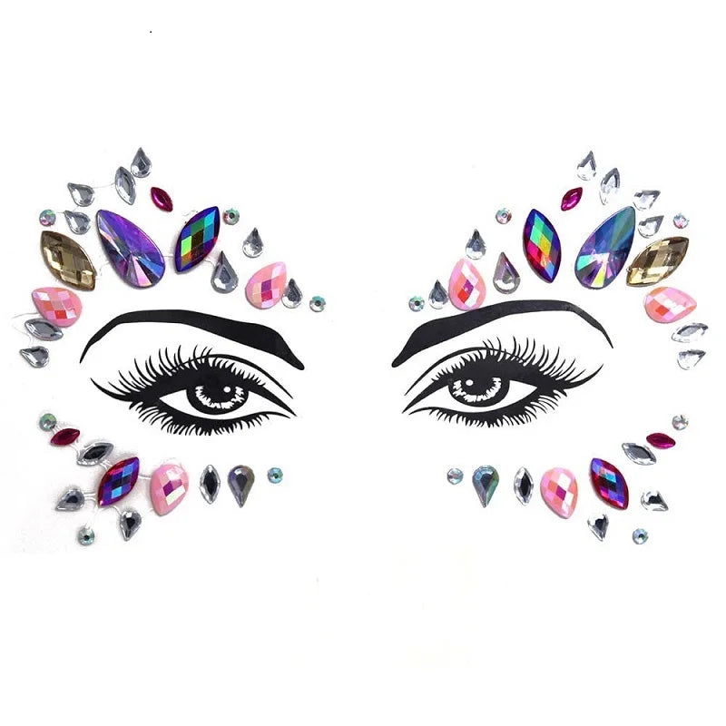 3D Rhinestone Face Stickers – Sparkling Gems for Festival & Glitter Makeup