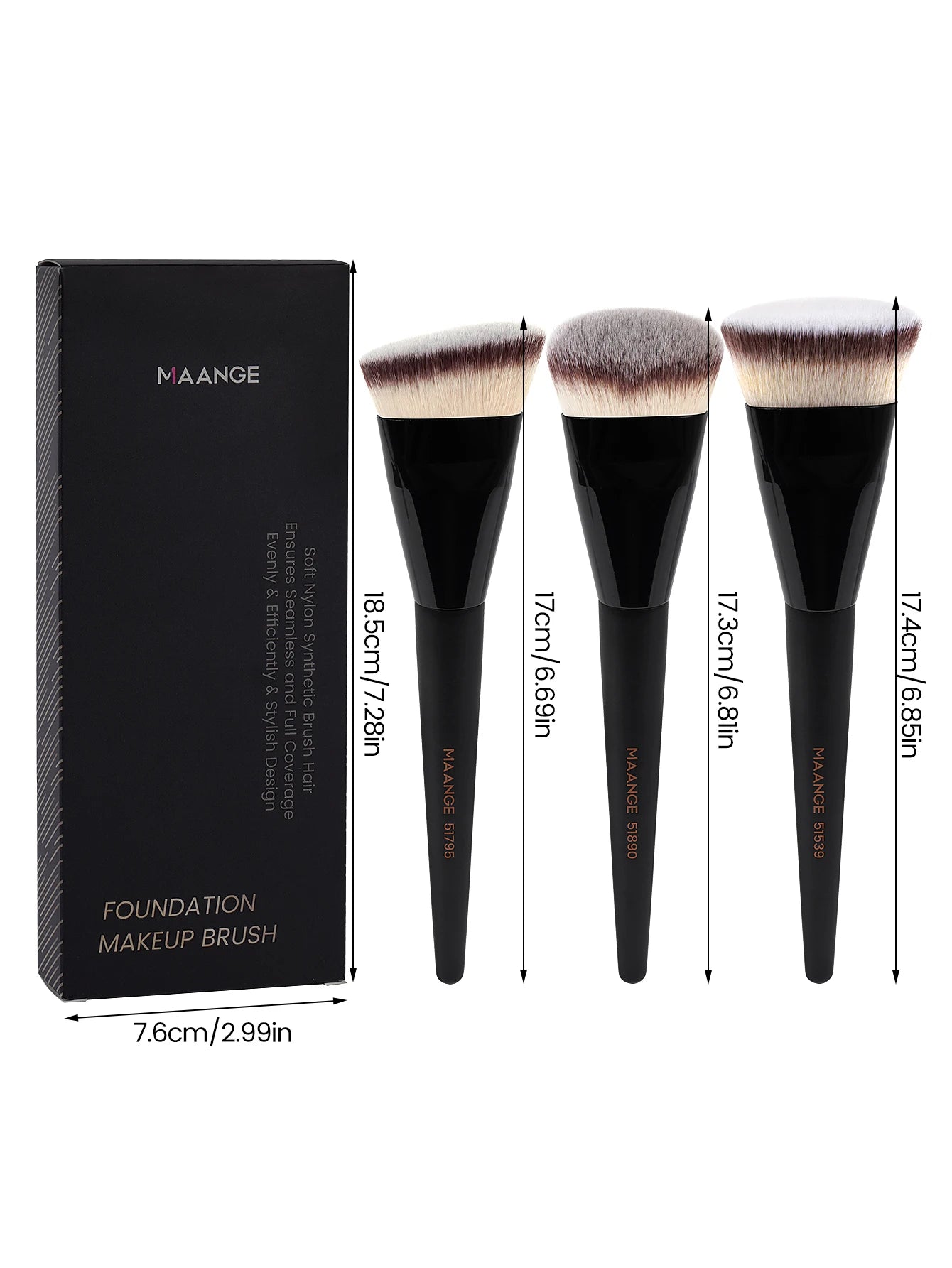 3-in-1 Makeup Brush Set with Case – Angled, Flat & Round Heads