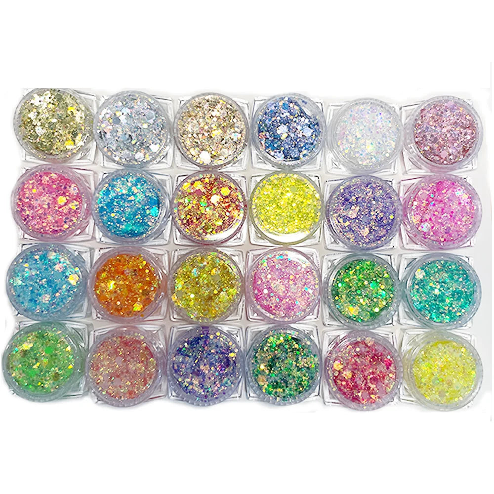 24PCS Glow-in-the-Dark Face & Body Glitter Gel – UV Luminous Party Sparkle