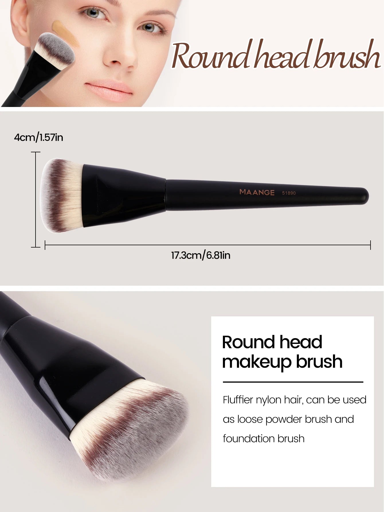 3-in-1 Makeup Brush Set with Case – Angled, Flat & Round Heads