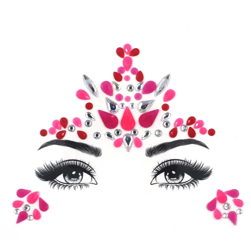 3D Rhinestone Face Stickers – Sparkling Gems for Festival & Glitter Makeup