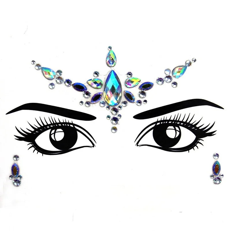 3D Rhinestone Face Stickers – Sparkling Gems for Festival & Glitter Makeup