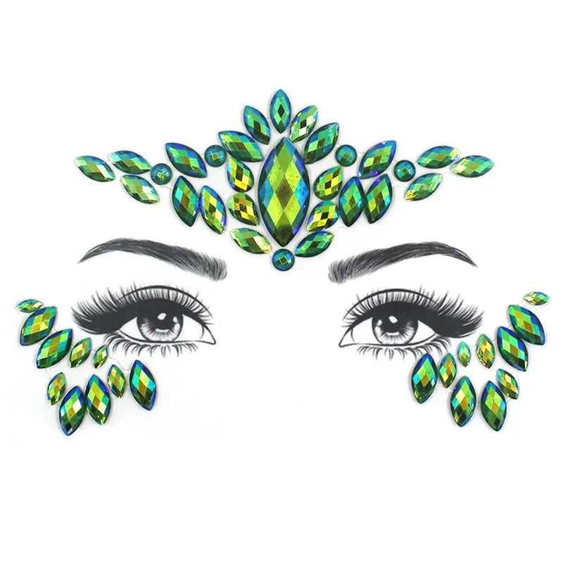 3D Rhinestone Face Stickers – Sparkling Gems for Festival & Glitter Makeup