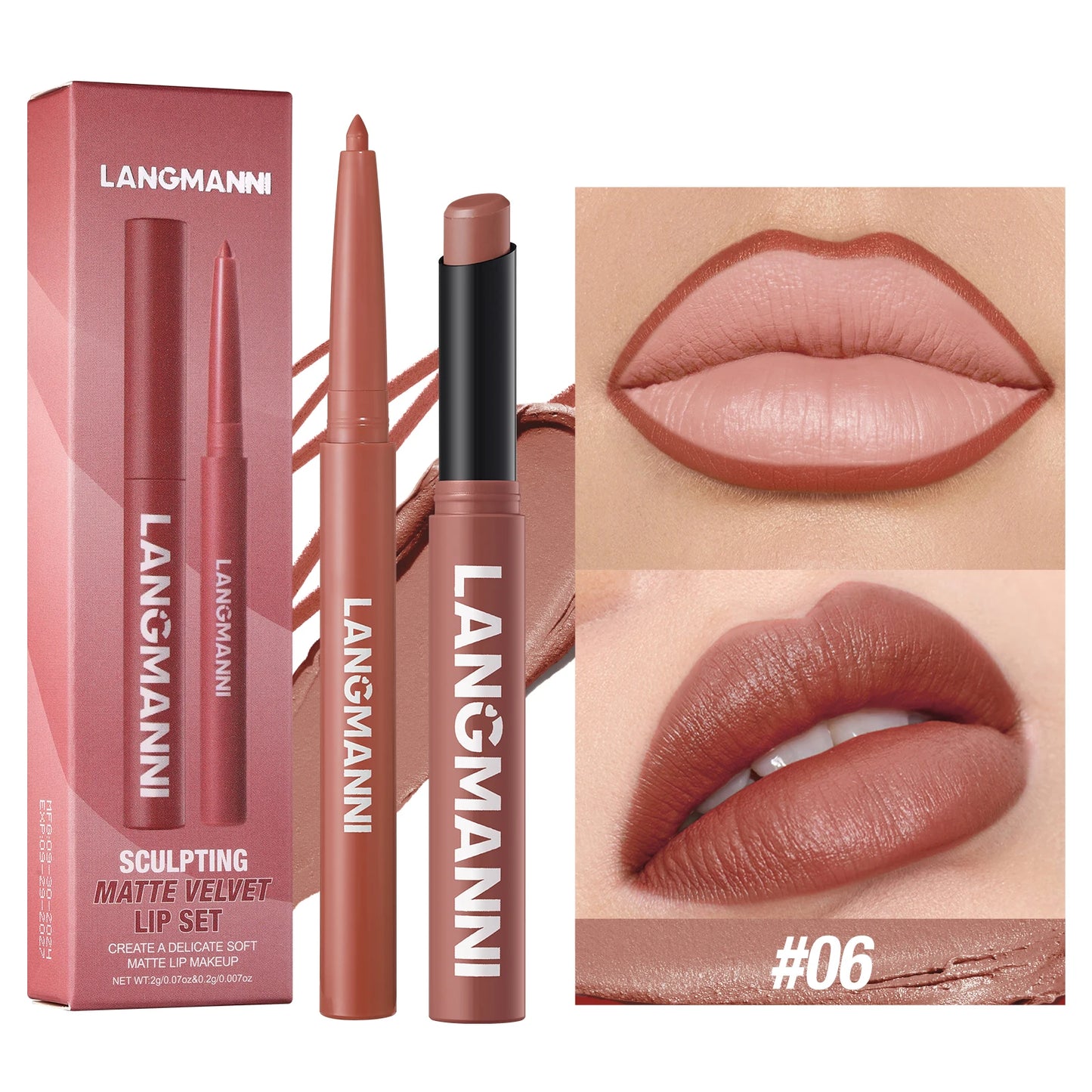 2-in-1 Waterproof Lip Liner & Lipstick Set – Smudge-Proof, Long-Lasting