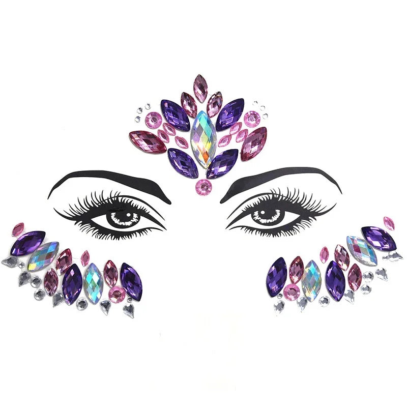 3D Rhinestone Face Stickers – Sparkling Gems for Festival & Glitter Makeup
