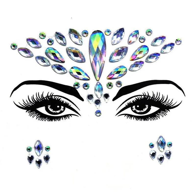 3D Rhinestone Face Stickers – Sparkling Gems for Festival & Glitter Makeup