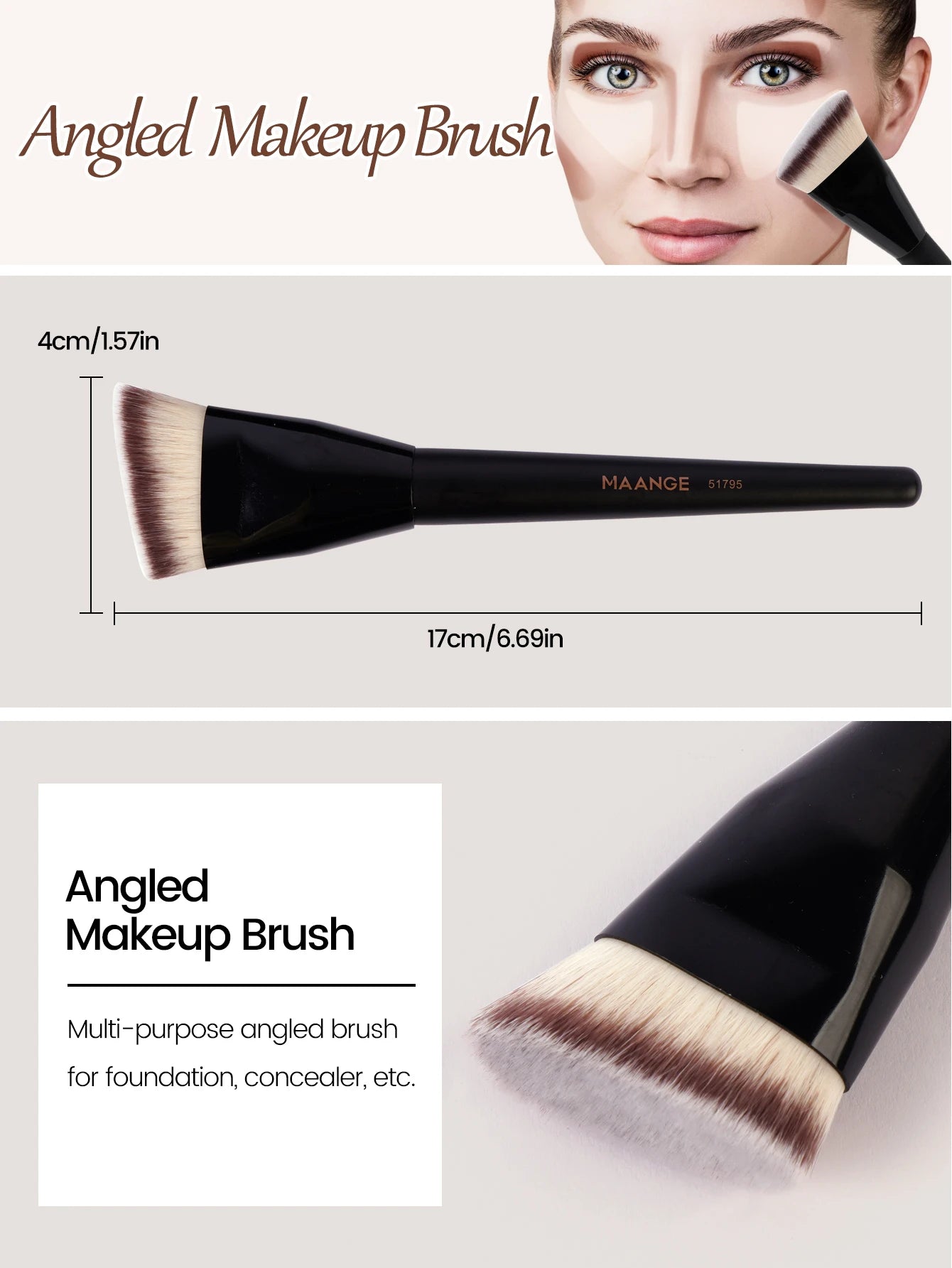 3-in-1 Makeup Brush Set with Case – Angled, Flat & Round Heads