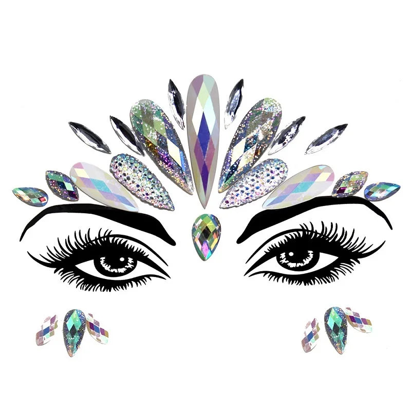 3D Rhinestone Face Stickers – Sparkling Gems for Festival & Glitter Makeup